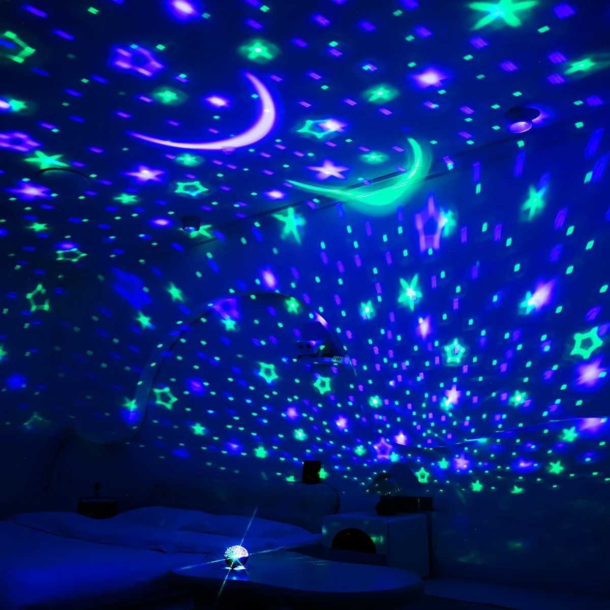 LED Starry Sky Projector Light Stars and Moon Projection 7 Modes Night Light USB Powered for Kids Room Party Decor Holiday Gifts M251118