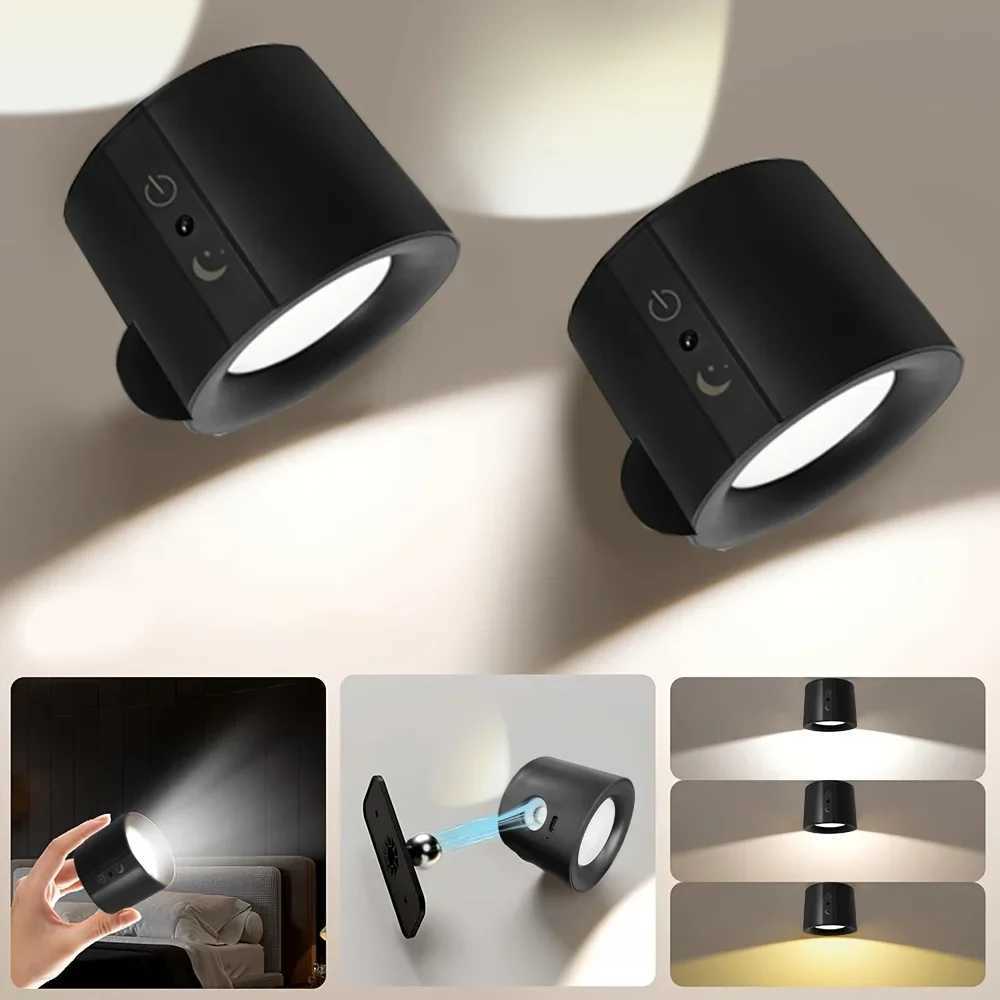 Double Head Magnetic LED Wall Lamp Rechargeable 360 Rotation Wireless Remote Control Spotlight For Bedroom Living Room Decor M251118