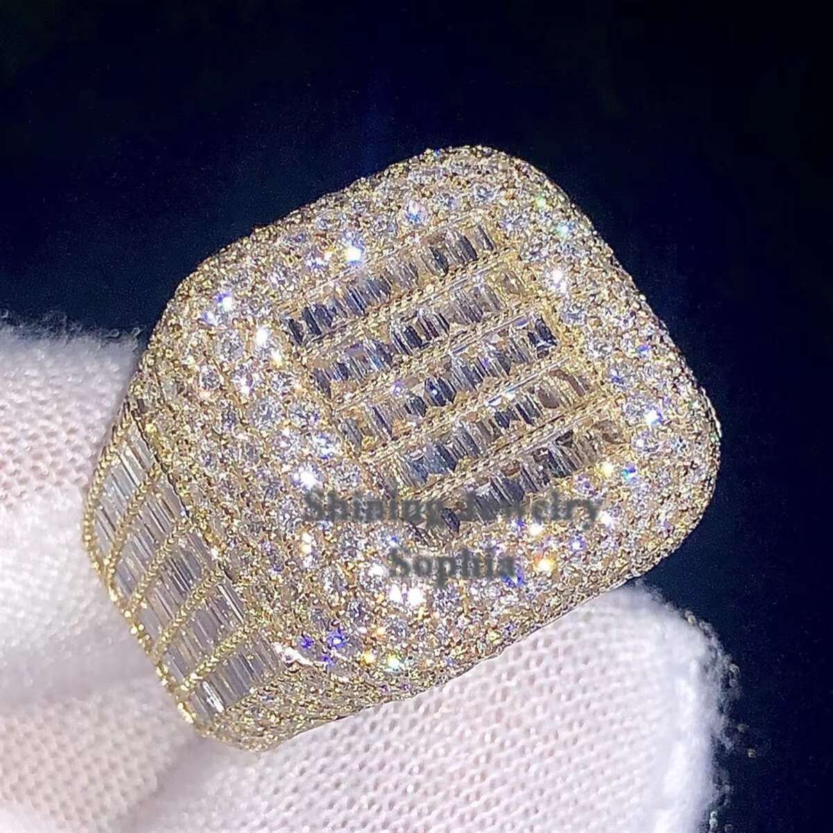 New Arrivals S Sterling Sier Rose Gold Fashion Style Hip Hop Custom Hand Set Vvs Moissanite Dia Iced Out Ring