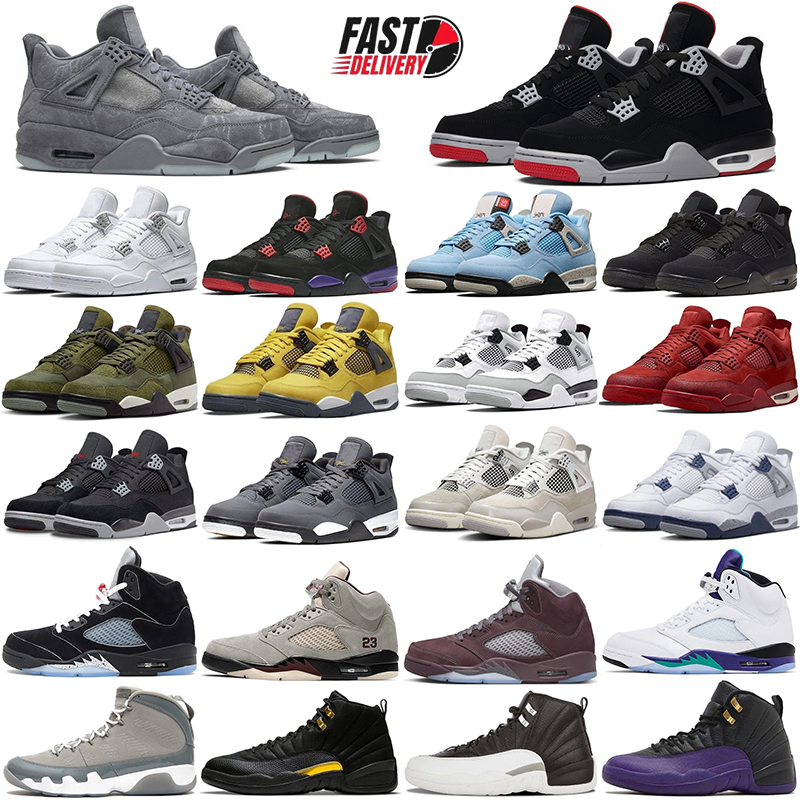 Designer shoes 4 5 12 Basketball Shoes Mens Womens Platform Sneakers Black Cats Grey Sail 4 Military Fear White Thunder Bred Man Sport Trainers sneakers EU 36-47