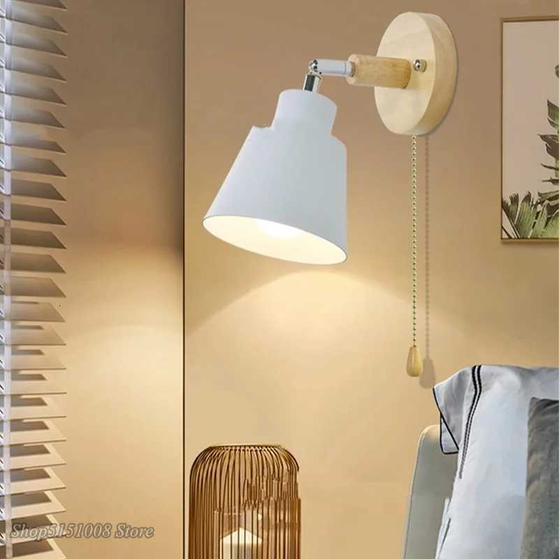 Nordic wooden wall lights with Zipper switch sconce modern wall lamp bedroom bedside lamp macaroon wall sconce Freely rotatable M251118