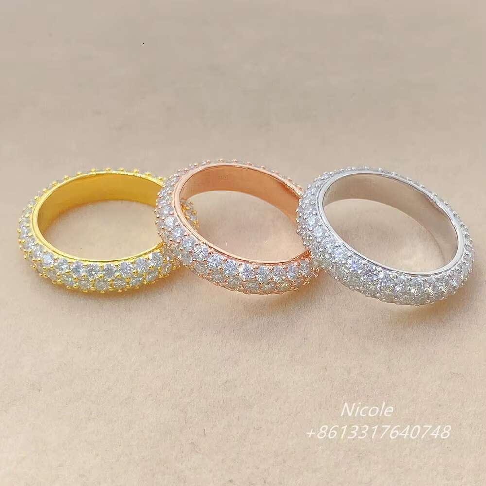 New Styles Pass Dia Tester Sier Stones VVS Moissanite Dimoand Iced Out Eternity Band Ring