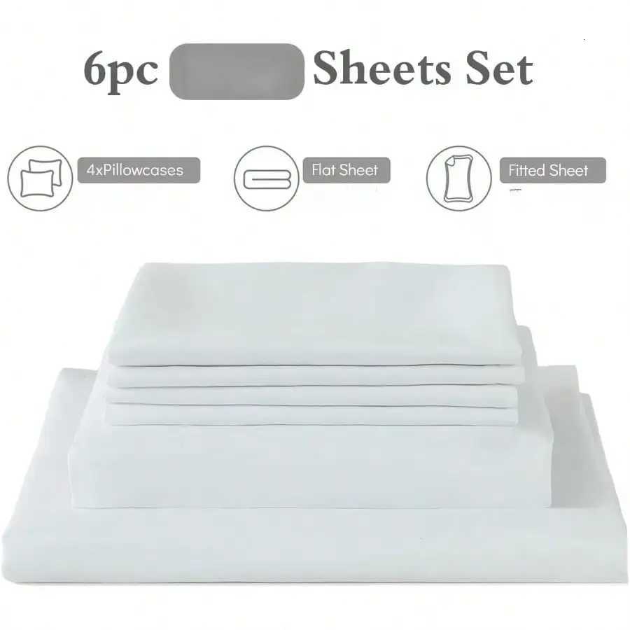 6pcs Sheet Set - Ultra Soft BedSheets - Brushed Microfiber - Deep Pockets Cooling BreathableM251118