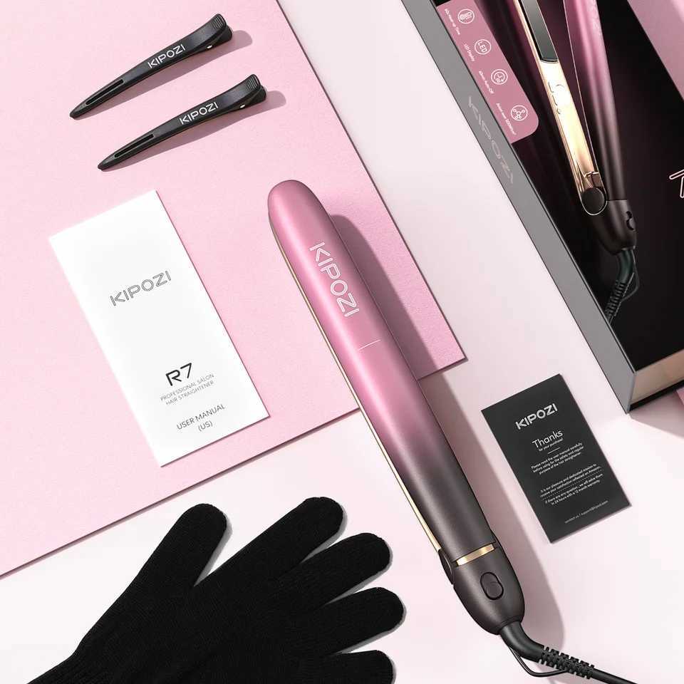 KIPOZI R7 Rose Gold Luxury Hair Straightener Curling Iron Titanium Flat Iron for Different Hair Styles Salon Hair Styling Tool W250814