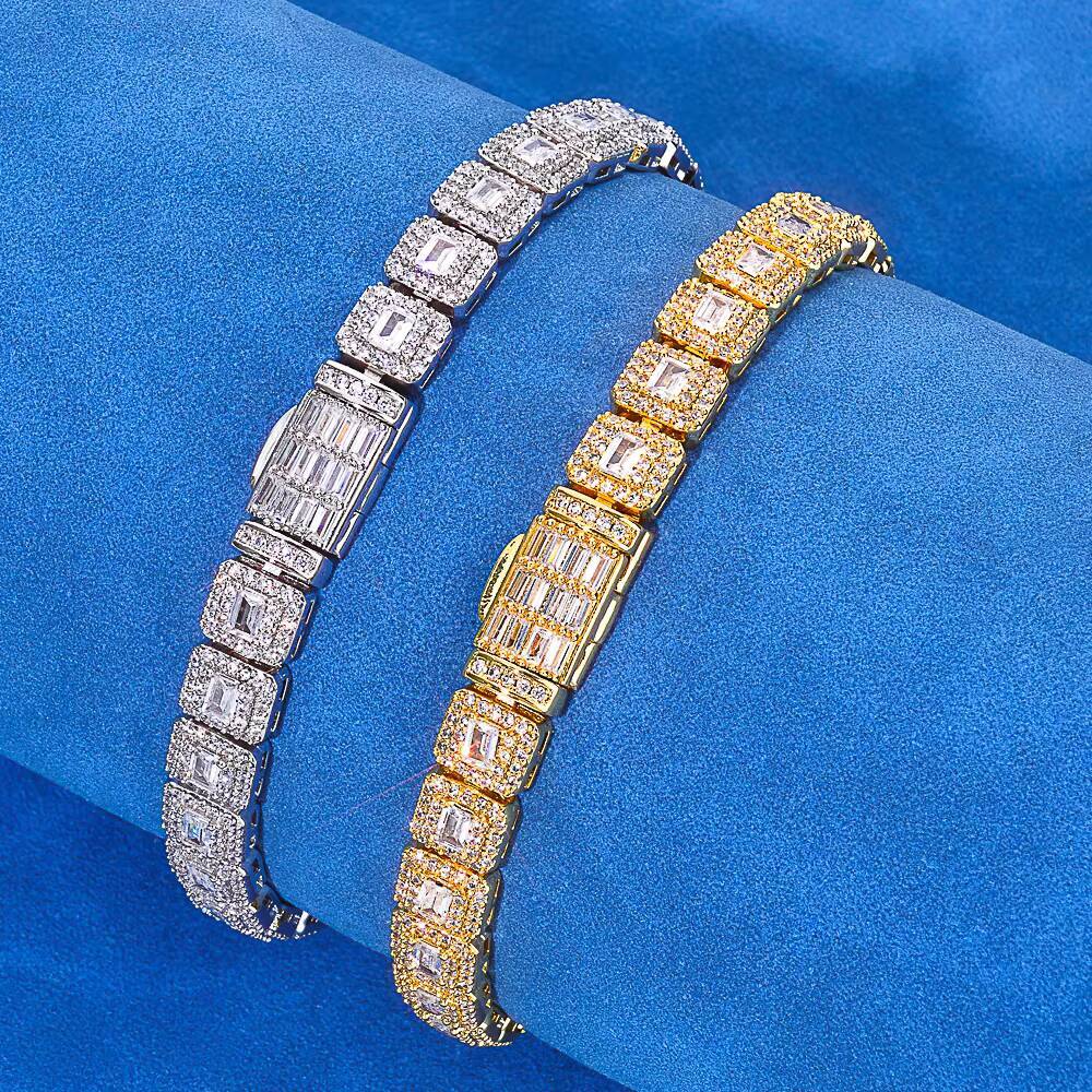 NUOYA 925 Silver Hip Hop Bracelet Iced Out Tennis Chain Mixed Baguette Round Cut VVS Moissanite Fine Jewelry for Women