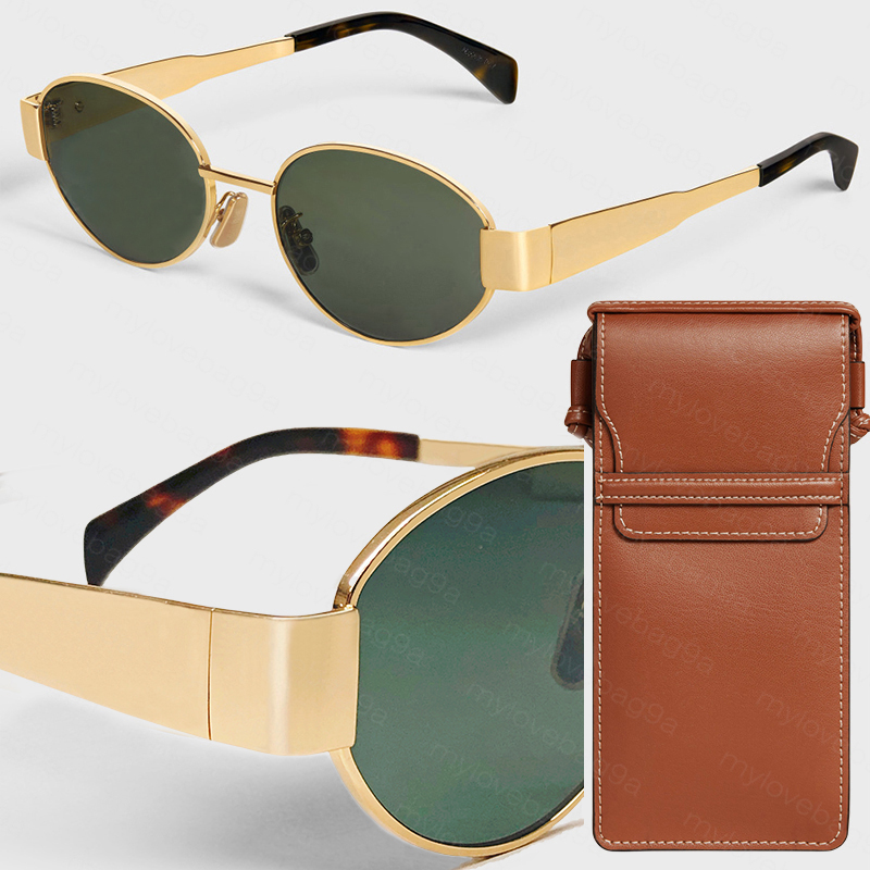 10A Top Quality Oval Frame Sunglasses For Women 40235 Metal Mirror Legs Green Lens Designer Sunglasses Retro Small Round Frame With Box M1001A