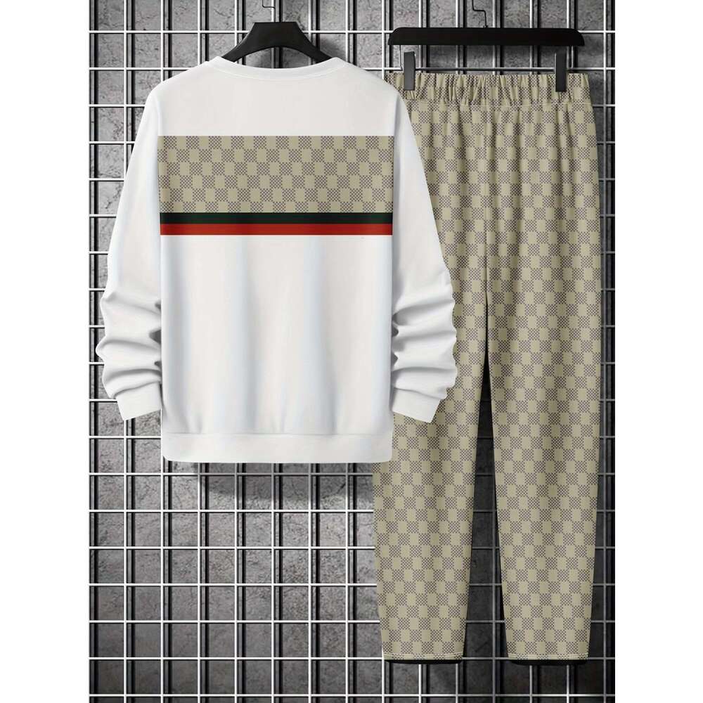 3D Printed Round Neck Drop Shoulder Sweatshirt And Joggers Two-Piece Set, Casual Sport Men's Outfit, Can Be Used As A Gift, Jogging Pants