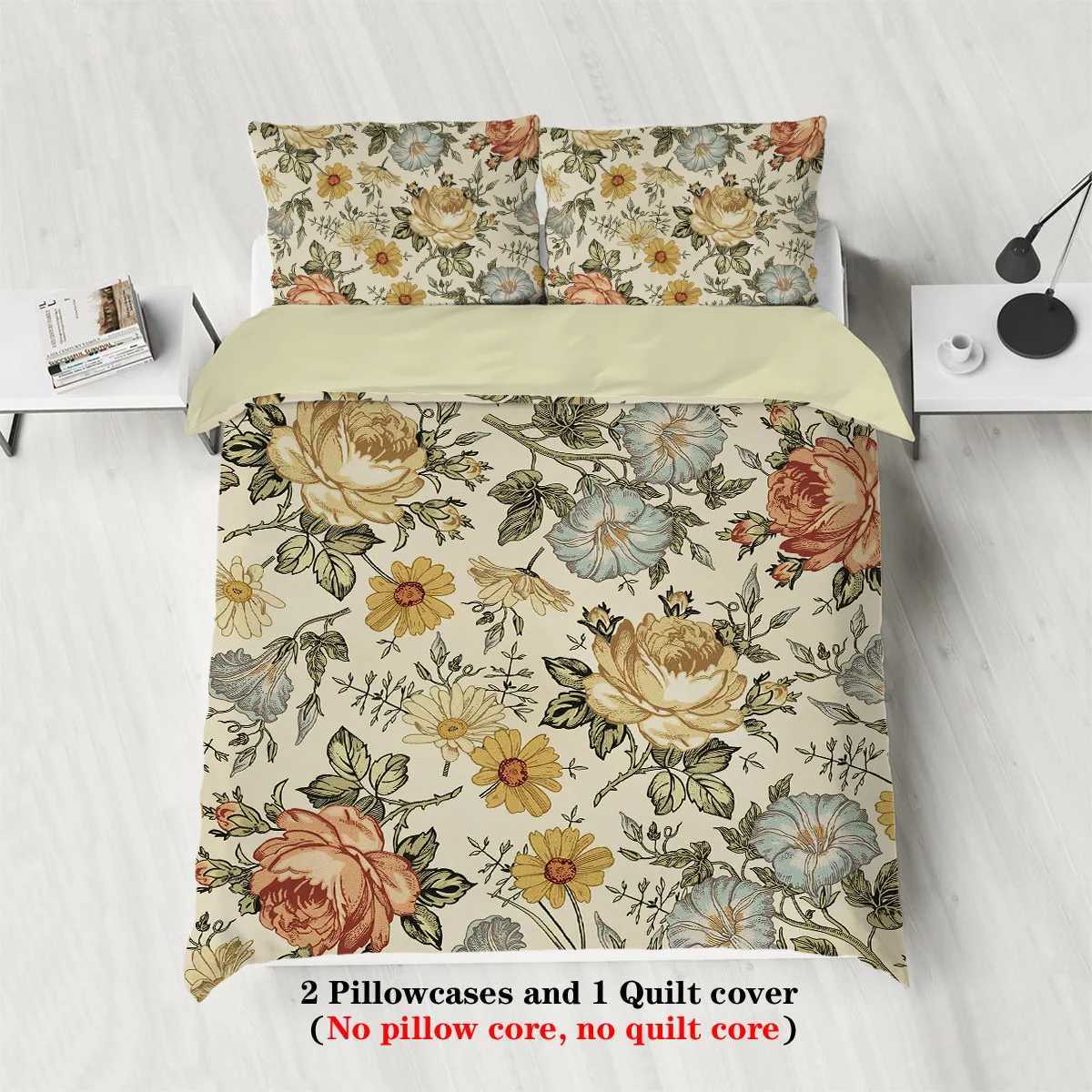 3pcs retro floral pattern printed bedding set suitable for women bedroom queen king twin bed 1duvet cover2 caseM251118