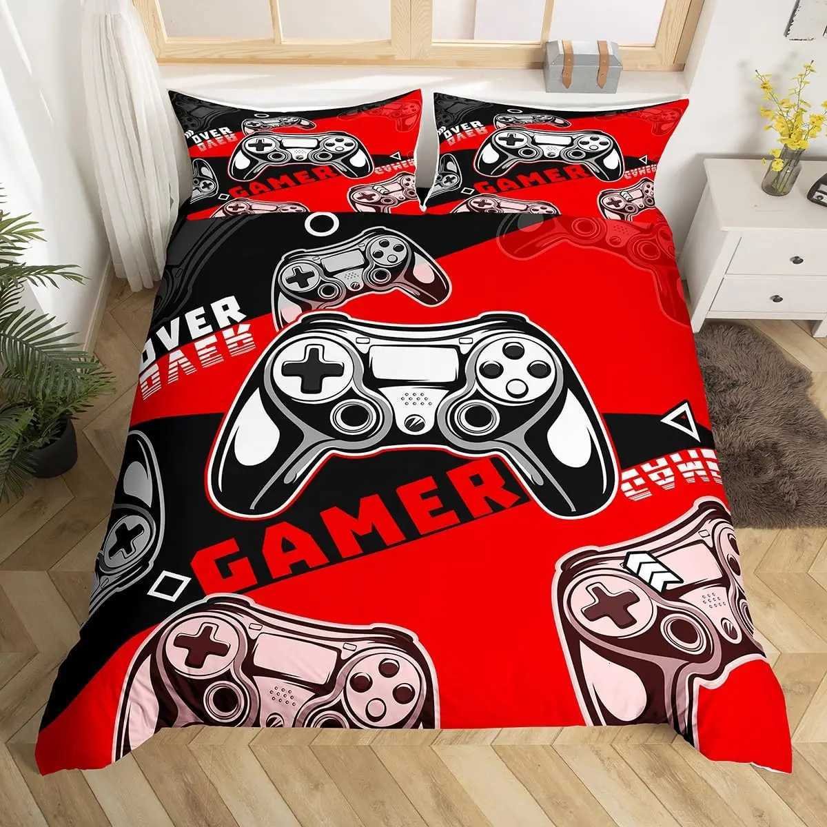 Kids Boys Gamer Bedding Set King Queen Pink Purple Gamer Duvet Cover Modern Gaming Polyester Comforter Cover Game Quilt CoverM251118