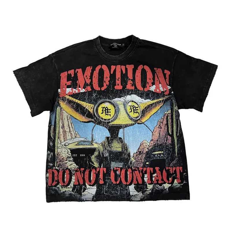 American Hip Hop Trendy Brand MIXED EMOTION T-shirt High Strt Creative Print Couple Summer Casual Short Slve TopsC250418