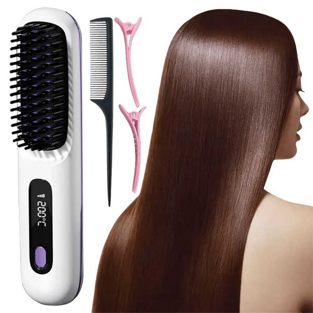 Cordless Straight Hair Straightening Comb Anti-Scald Electric Hot Comb Straightener Brush 3Gears Hair Straightener Styling Tool W250610