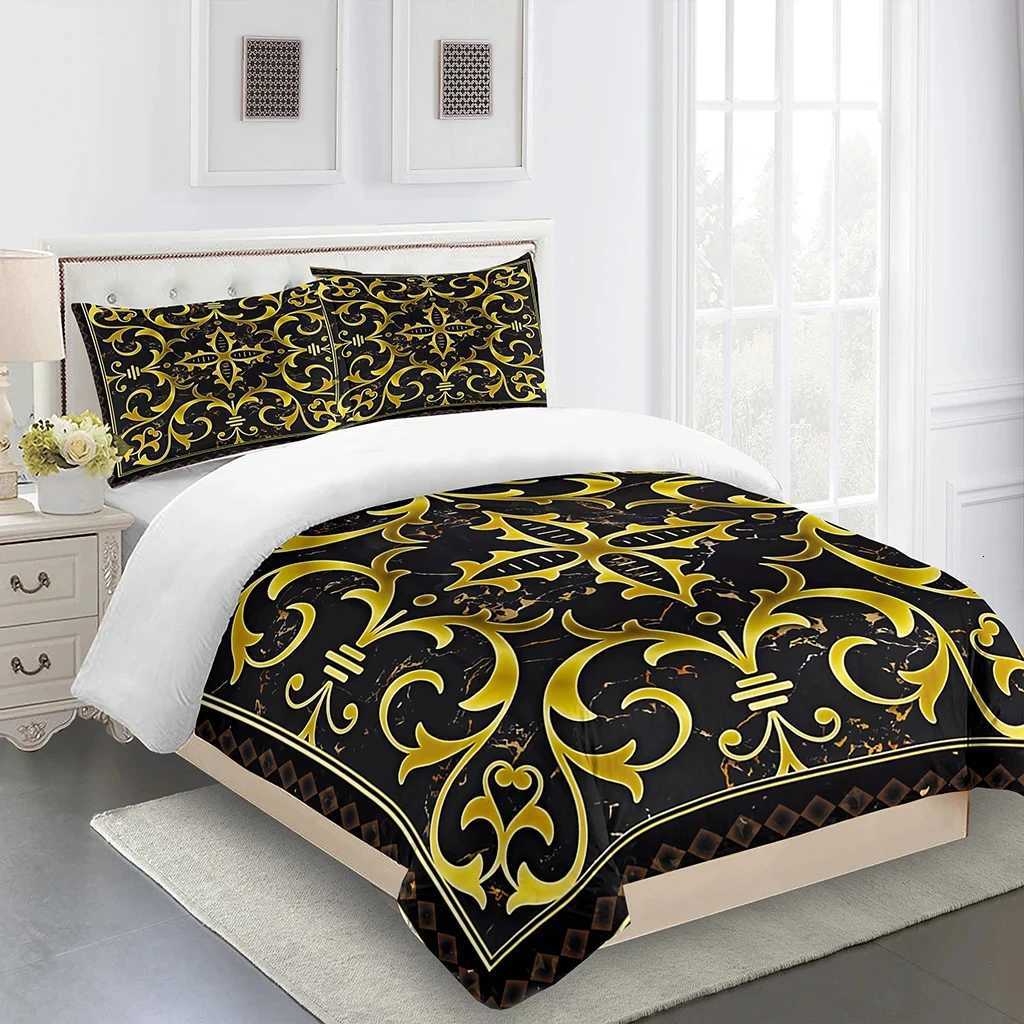 Luxury Black Gold 3Pcs Geometric Queen King Full Size Duvet Cover Bedding Linen Set 2 Seater Bedspread 200x200 240x220 150x200M251118