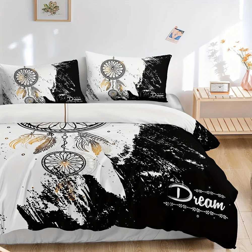 Chic Black White Dreamcatcher Bedding Set-Breathable Soft Easy-Care 3-Piece Duvet Cover cases For All-Season ComfortM251118