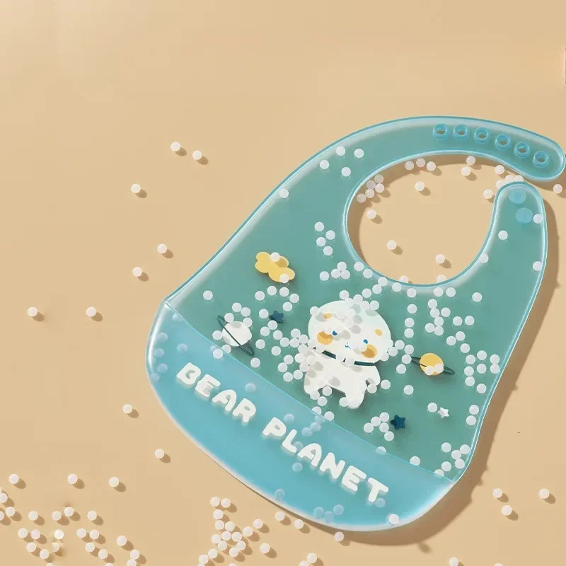 Waterproof baby bib supplies cute cartoon animal printing childrens girl adjustable soft silicone feeding 250414z
