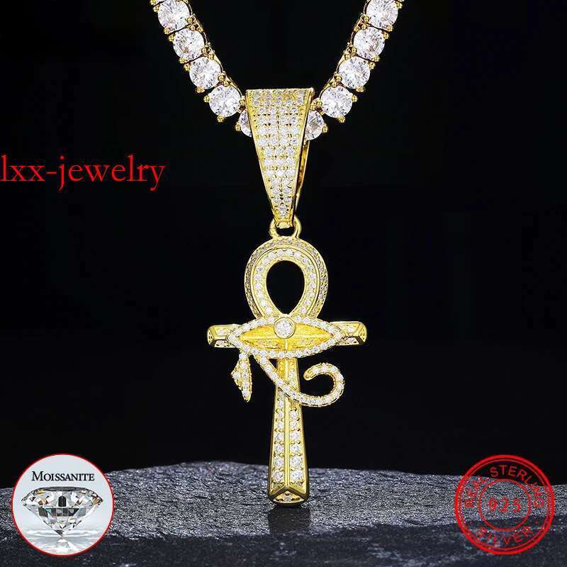 Cross Hip Hop Fully Moissanite Pendant Necklace With Fine Jewelry Tennis Chain