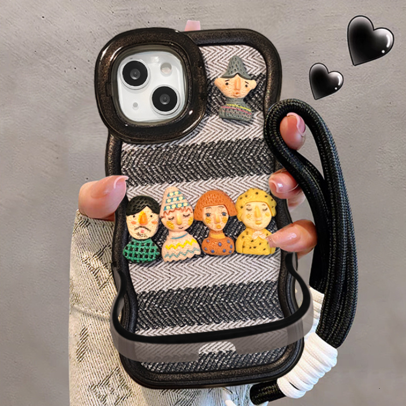 Stripe Doll Lanyard Phone Case Compatible with iPhone 17/16 Pro Max Dual Stand Niche Silicone Protective Case iPhone 16/15