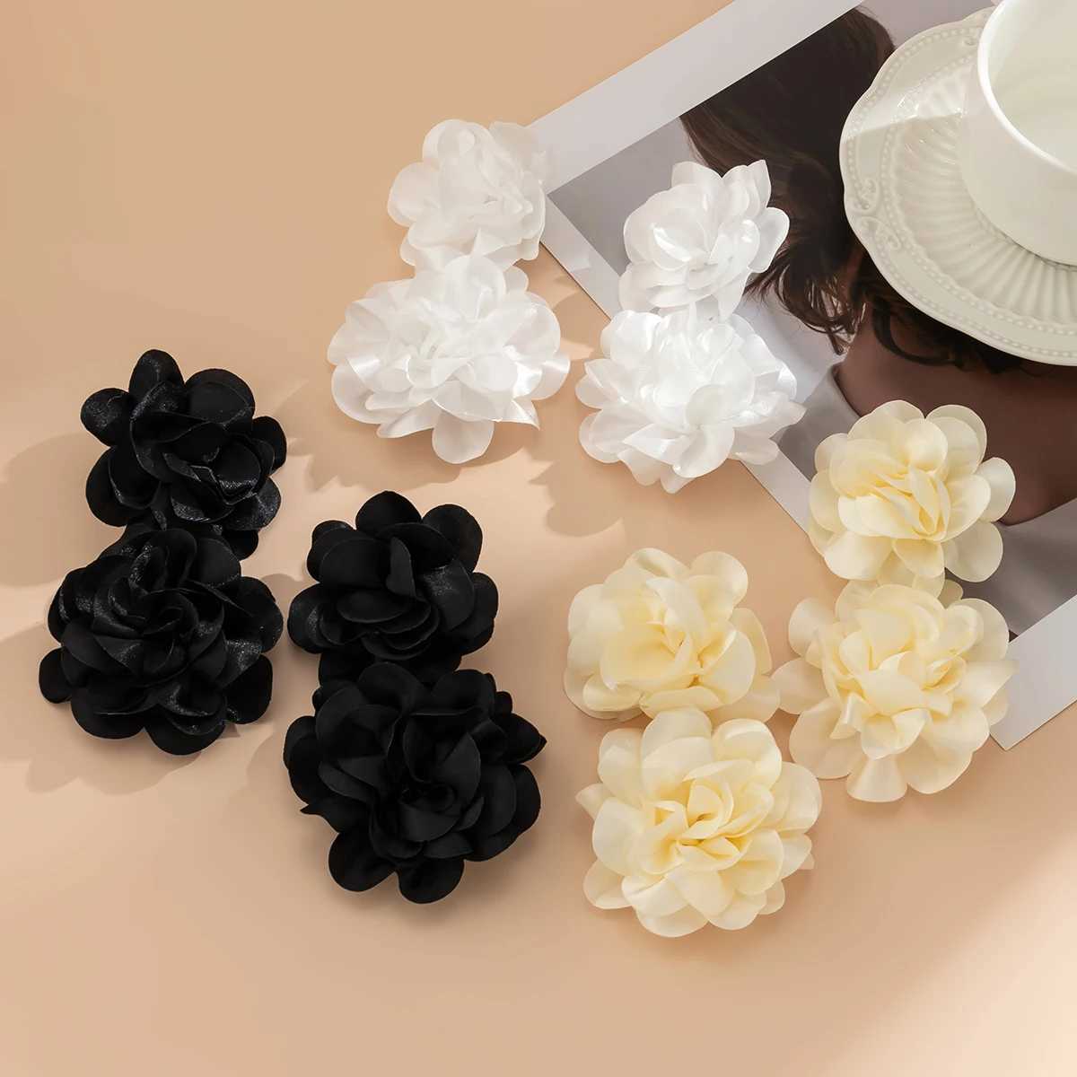 IngeSight.Z Exaggerated Satin Large Flower Long Tassel Drop Earrings for Women Romantic Party Wedding Earrings Jewelry XJ250722