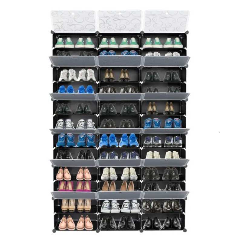 12-Tier Portable 72 Pair Shoe Rack Organizer 36 Grids Tower Shelf Storage Cabinet Stand Expandable for H Boots Slippers B H251117