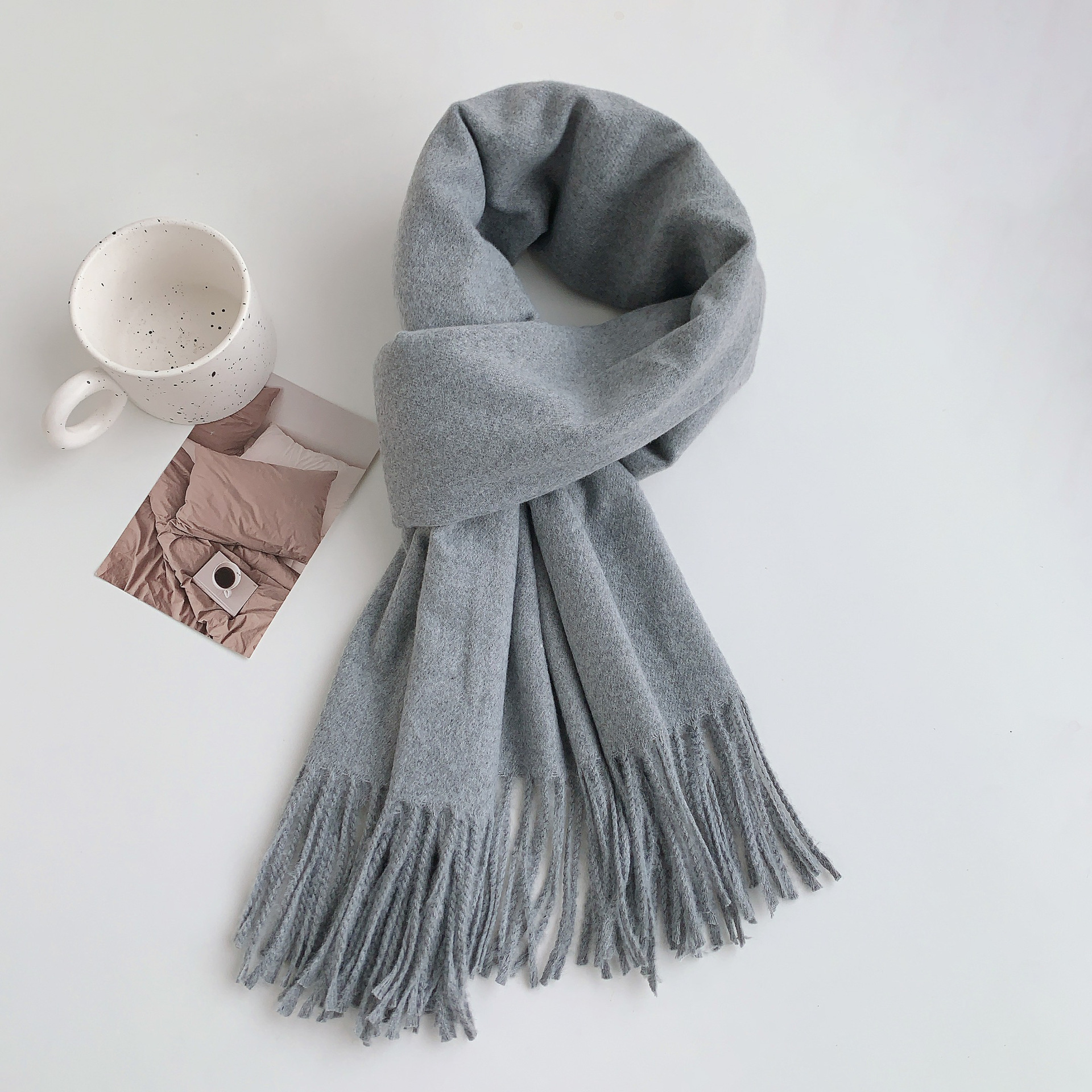 K435 New high-grade imitation cashmere tassel solid color scarf for women in winter Korean style all-match temperament Chinese red scarf wholesale