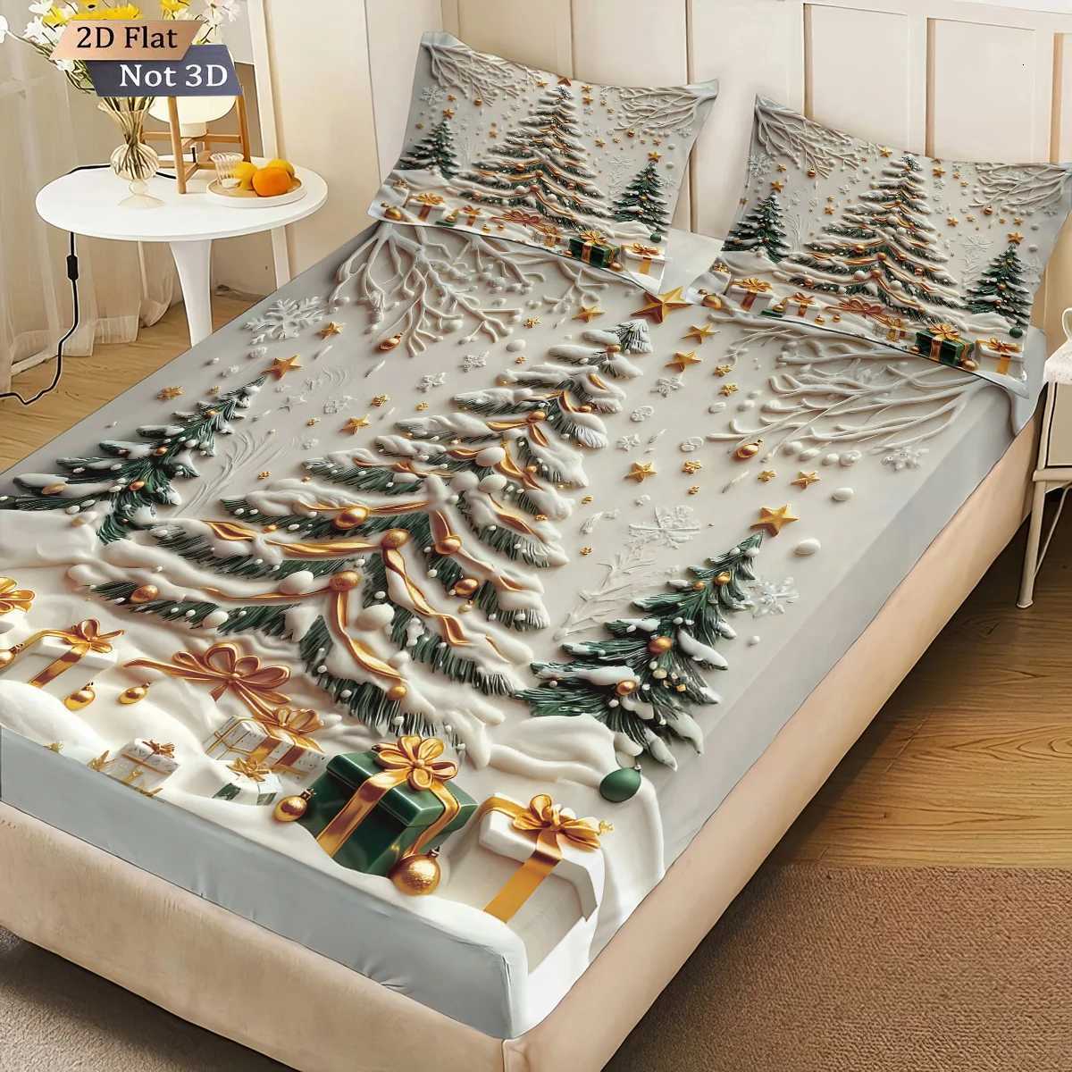 3pcs Christmas tree print coreless bed sheet set with various sizes of bed covers bedroom bedding decorations machine washableM251118