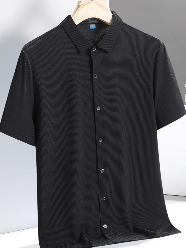 Plus Size 8xl 7xl Summer Cooling Nylon Silk Quick Dry Shirts Men Short Sleeve Breathable Solid Casual Shirt Male Social Blouse 250417