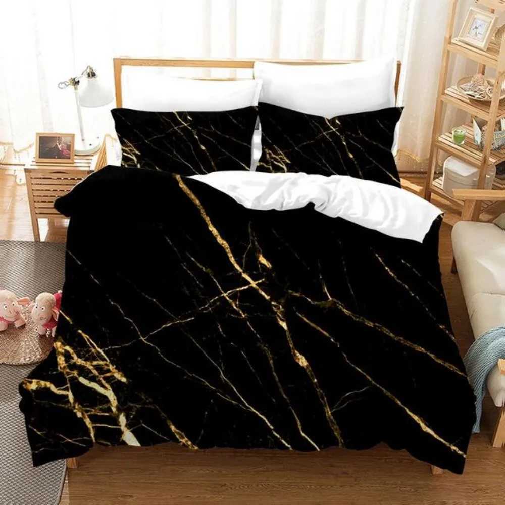 Luxury 3D Black Marble Bedding Sets Simplicity Gilding Bed Linen Women Girls Single Double Twin Queen King Size Duvet Cover SetsM251118