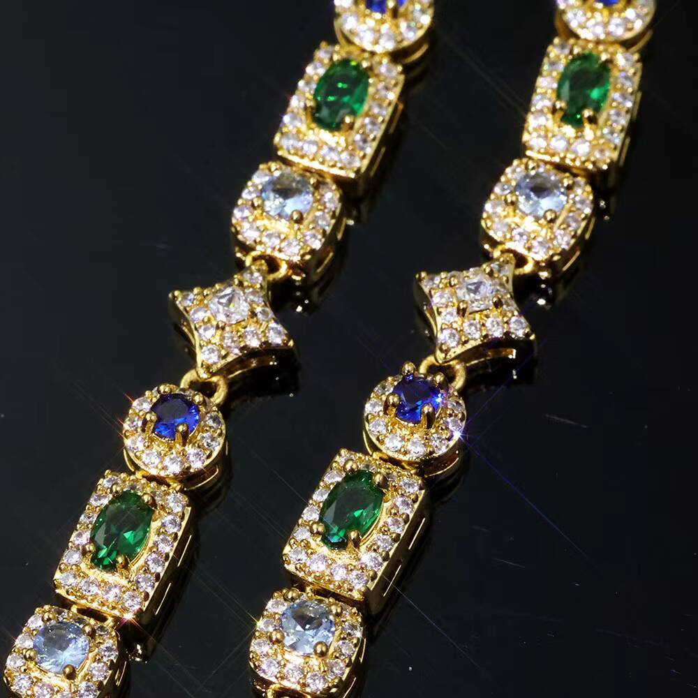 Laboratory cultivation of Moissanite 6mm Iced Out Diamond Star Chain Bracelet Colorful Geometric Zircon Brass Hip Hop Fine Jewelry