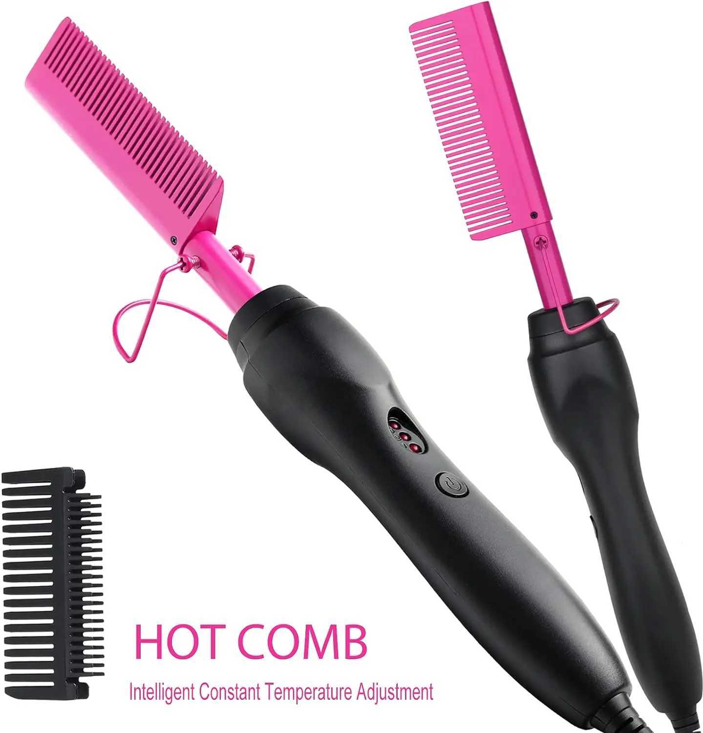 Electric Pink Hot Comb Professional Fast Heating Styling Comb Hair Straightener Portable Anti-Scald Straightening Press Comb W250610