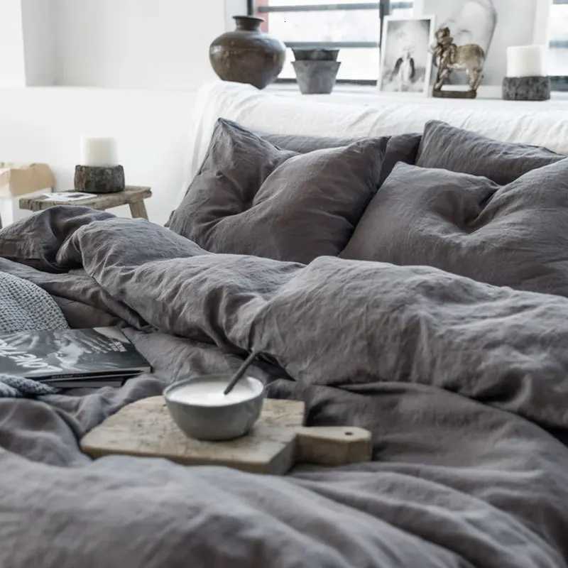 Bed Sheet Set 4 Piece 100 Pure Linen Bedding 1 Flat Sheet 1 Deep Pocket Fitted Sheet 2 cases Flax Sheets Set Bedding SetM251118