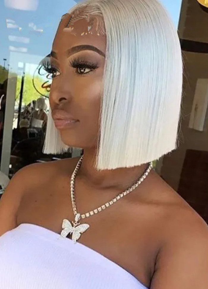 Fashio white blonde 60 pixie cut bob wigs soft 100%human hair Hd lace front wigs glueless raw hair wigs