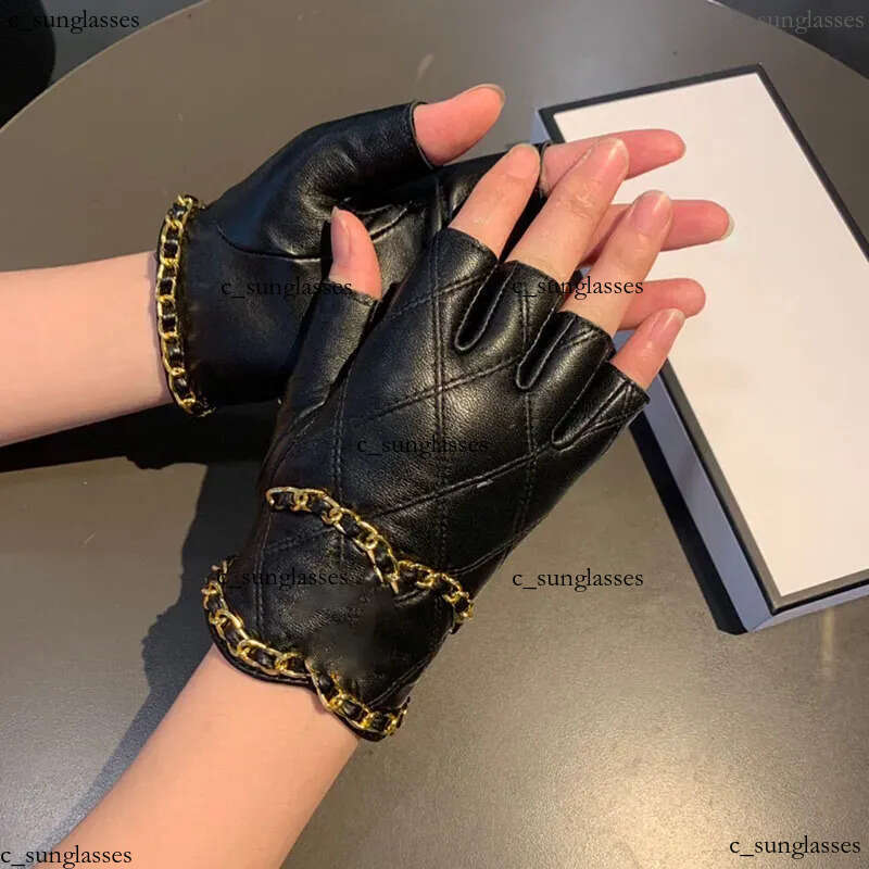 Winter Lambskin Leather Gloves, Designer Women's Fingerless Gloves For Outdoor, Hiking, Cycling C_