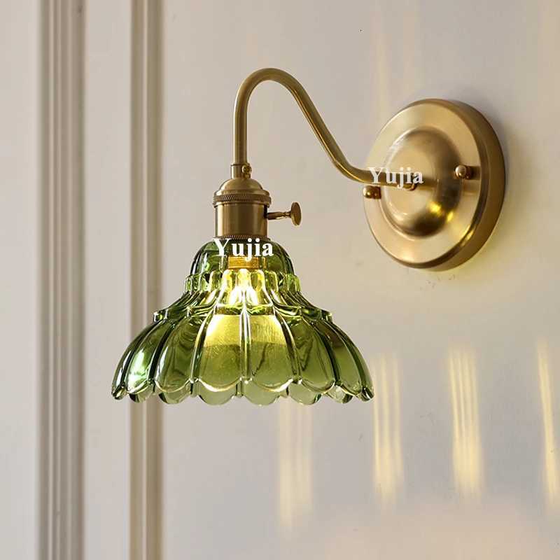 Japanese Retro Floral Glass Wall Lamp Modern Simple Bedside Lamp for Bedroom Study Led Mirror Light Nordic Wall Sconce M251118