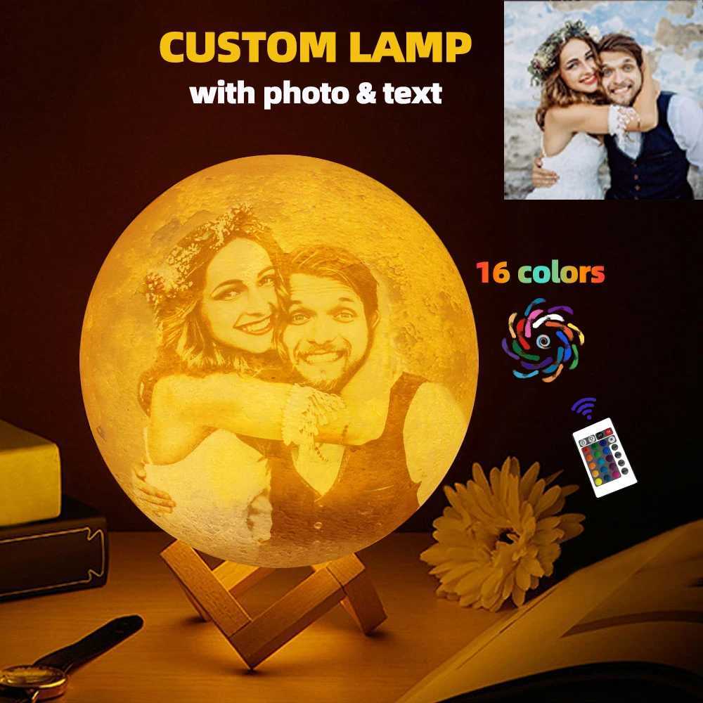 Customized 3D Printing Moon Lamp Personalized Photo Text Night Light USB Rechargeable Gift for Birthday Mothers Valentine Day M251118