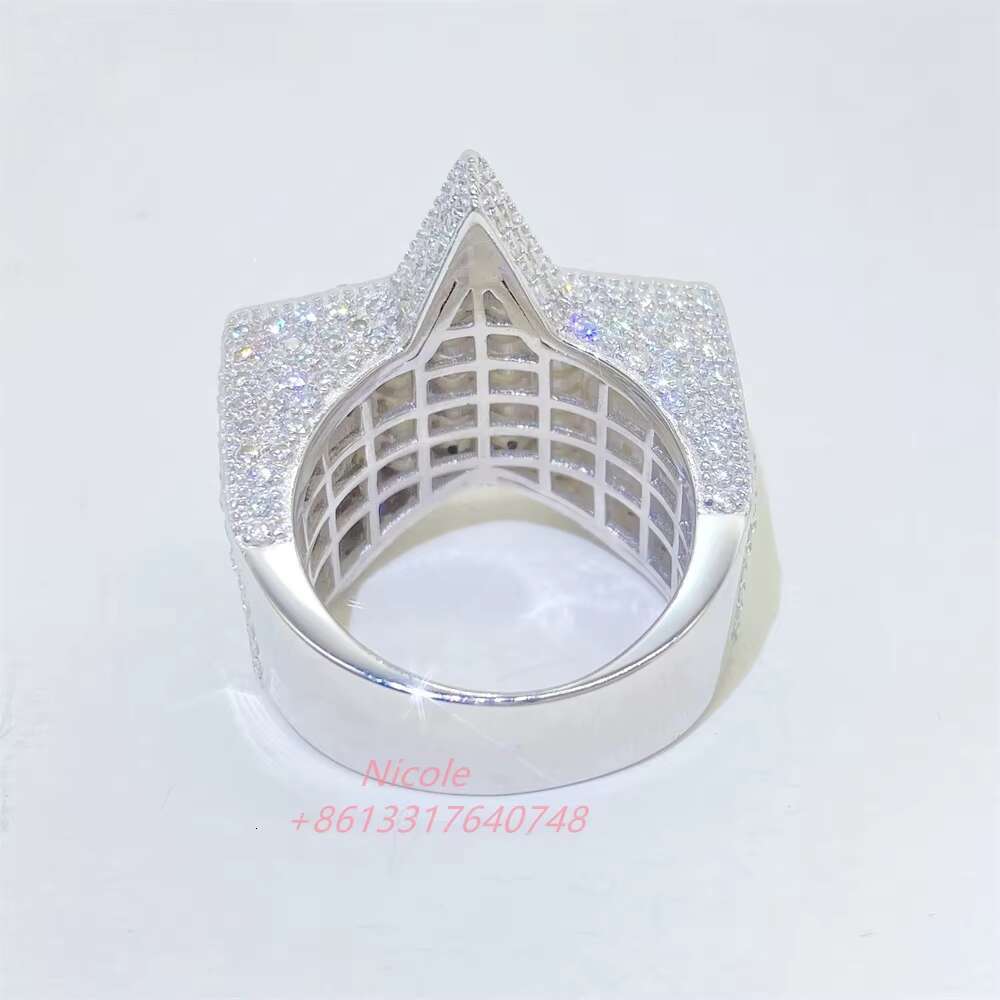 Ready to Ship Bling 925 Sterling Silver Star Shape baguette Diamond Moissanite Ring Hip Hop Iced Out Mens Rings