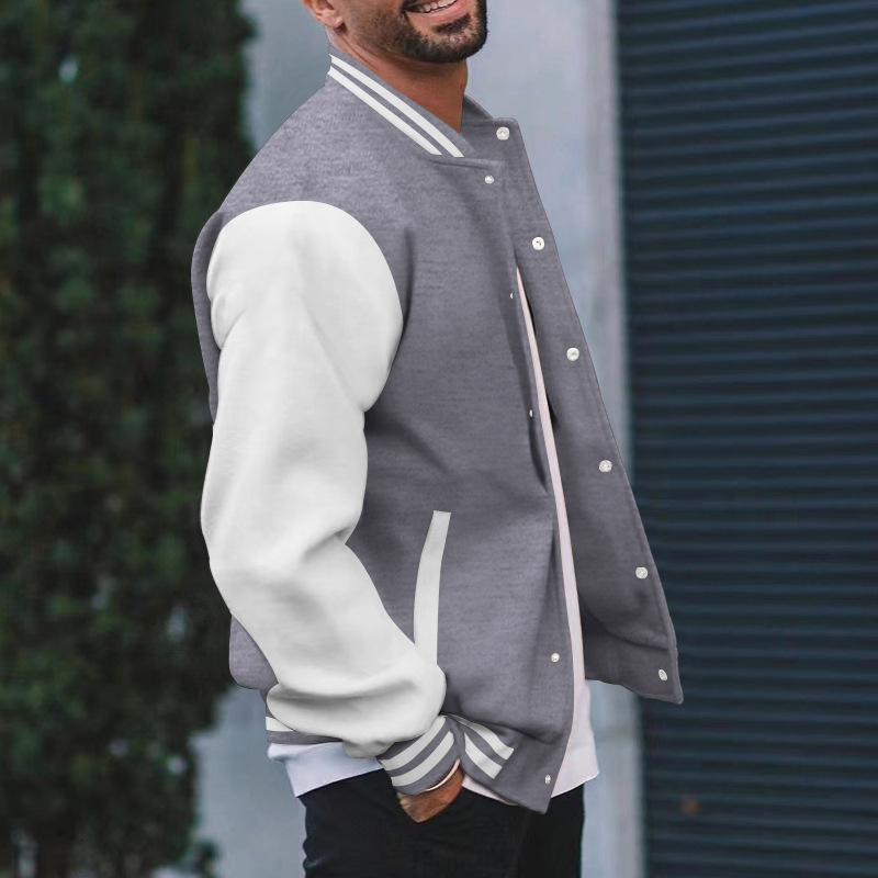 Mens Baseball Jacket Flight Jacket Spring Autumn Fleece Classic Loose Casual Horizontal Knit Stand Collar Button Baseball Jacket 251110