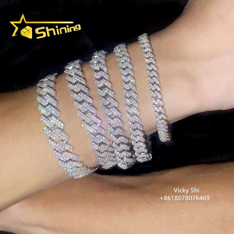Worldwide Shipping Hip Hop Jewelry 6MM 8MM 10MM 12MM Sterling Sier VVS Moissanite Cuban Link Chain Bracelets