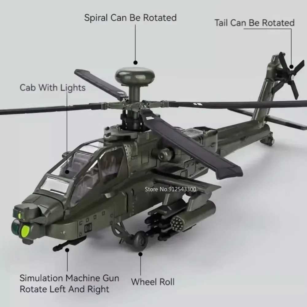 132 Scale AH-64 Airplane Model Toy Car Alloy Diecast Rotatable Propeller Sound Light Fighter Vehicle Models for Kids Gifts C251118
