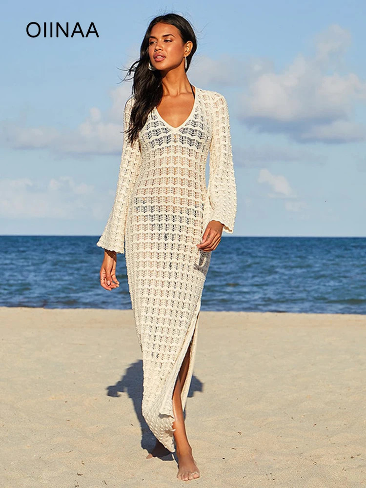 OIINAA Bikini Top Womens Beach Long Sleeve Hollow Tailored Fashionable Holiday Wear through Summer Sewing 250415Z