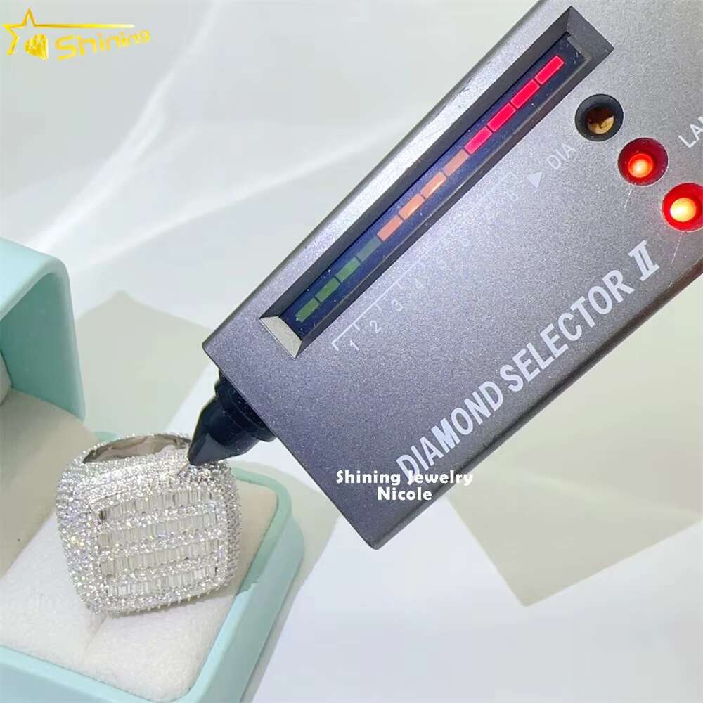 Bling Fully Iced Out baguette Dia Sterling Sier Hip Hop Men Moissanite Ring