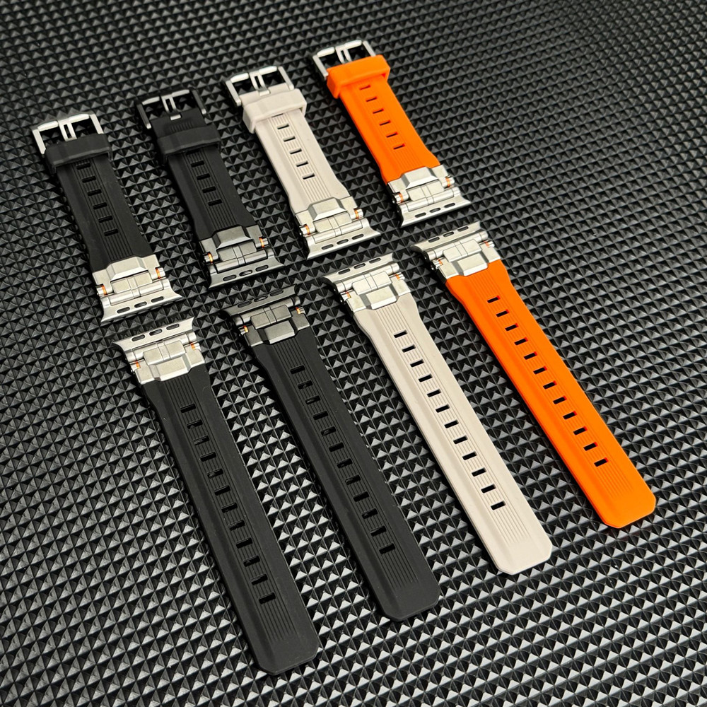 Red Silicone Strap Apple Watch Band Series 10 46mm Ultra 49mm 45mm Stainless Steel Sport Bracelet for iWatch 9 8 7 6 5 SE free shipping