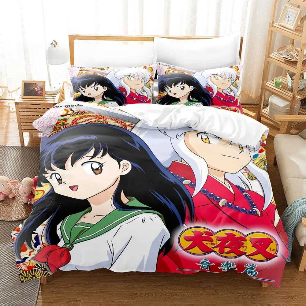 New Fashion Inuyasha Bedding Set Single Twin Full Queen King Size Bed Set Adult Kid Bedroom 3D Anime Bed Sheets And casesM251118