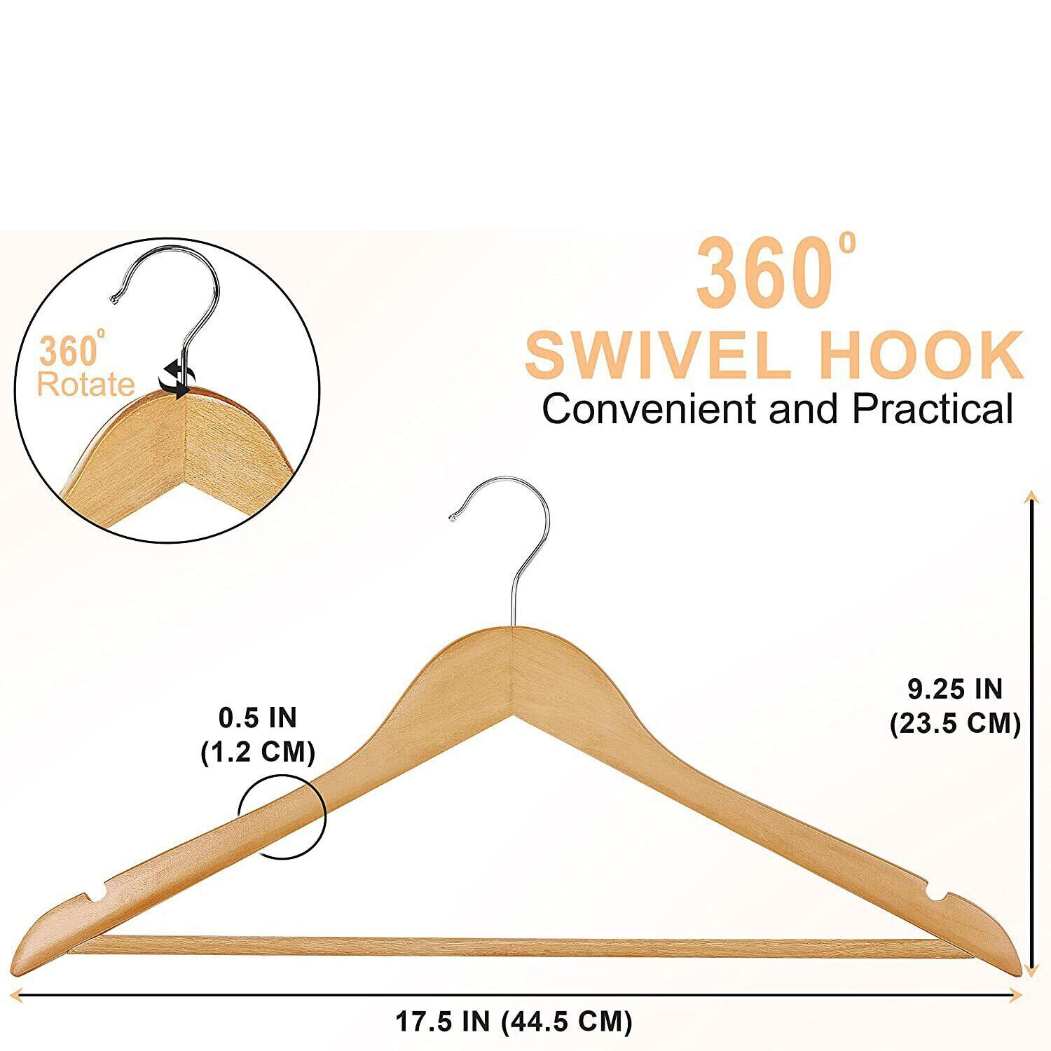 10 Pack Natural Wood Clothes Hangers, Durable Wooden Hangers for Coats, Jackets, Dresses, Pants, and Shirts
