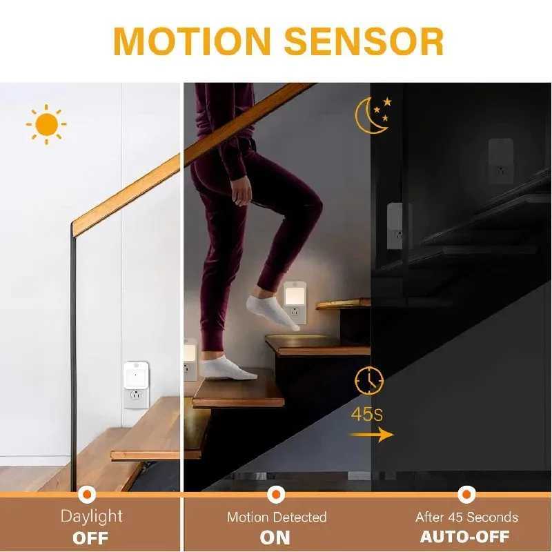 Motion Sensor Night Light LED Dimmable Bedside Lamp EU/US Plug Kids Nursery Corridor Lighting Wireless Touchless Night Lamp M251118
