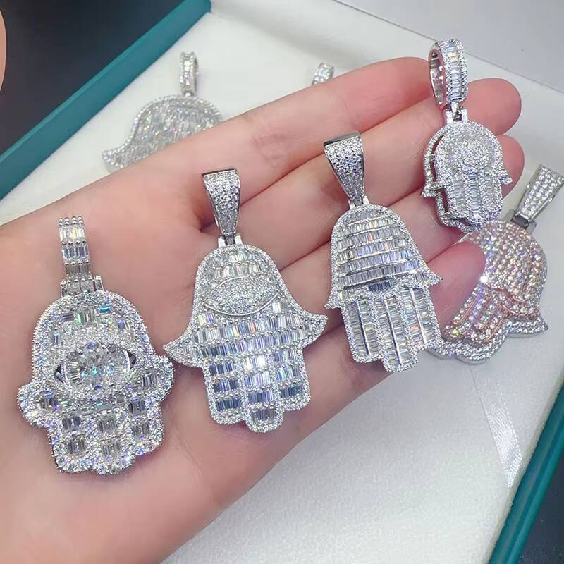 Stylish 925 Sterling Silver Iced Out Vvs Moissanite Diamond Custom Hamsa Pendant