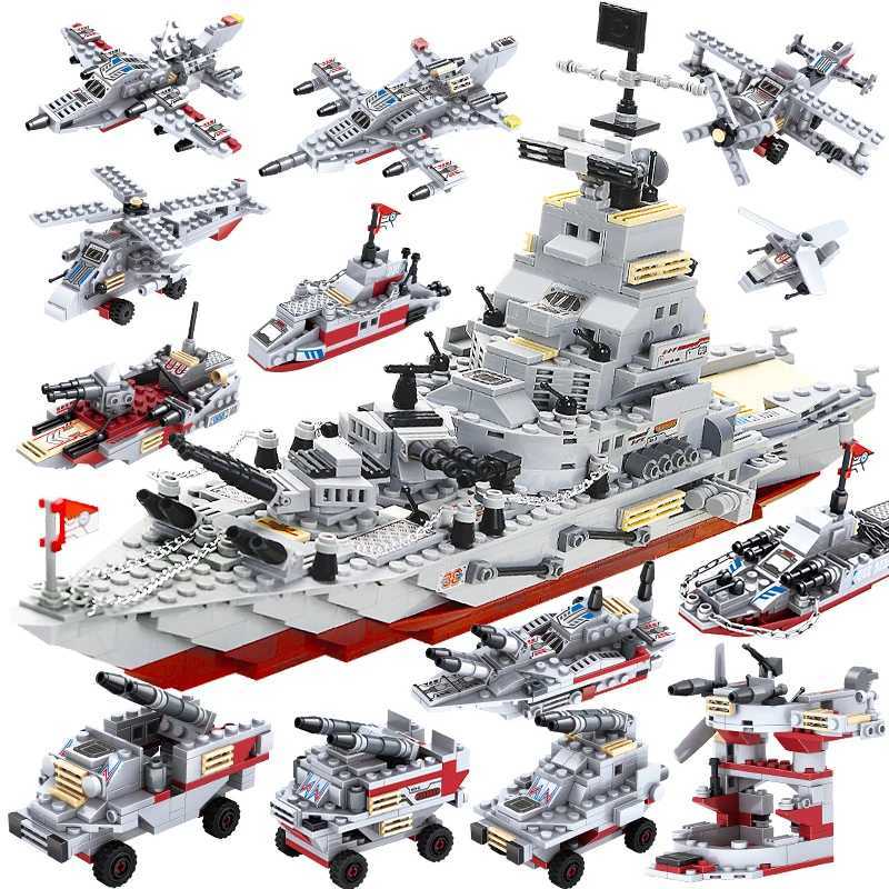 1068 PCS Military 8 IN 1 Army Ocean Cruiser Warship Building Blocks Aircraft Weapon Ship Bricks City Toys for Children C251118