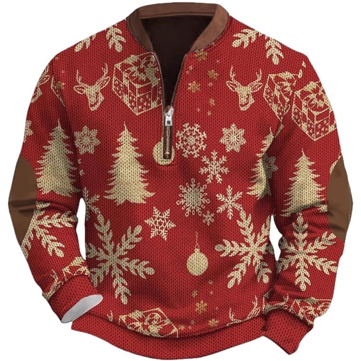 2025 Winter New Christmas Santa Claus Print Men's Half-Zip Sweatshirt