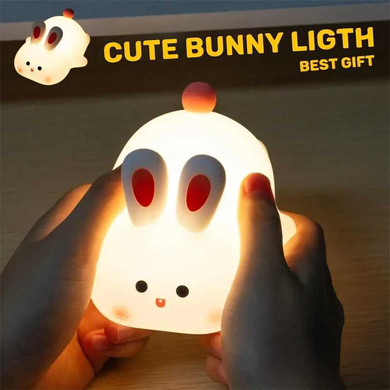 Bunny Night Light Silicone Nursery Cute Sleeping Lamp USB Rechargeable Touch Switch Control Table Led for Child Girlfriend Gift M251118