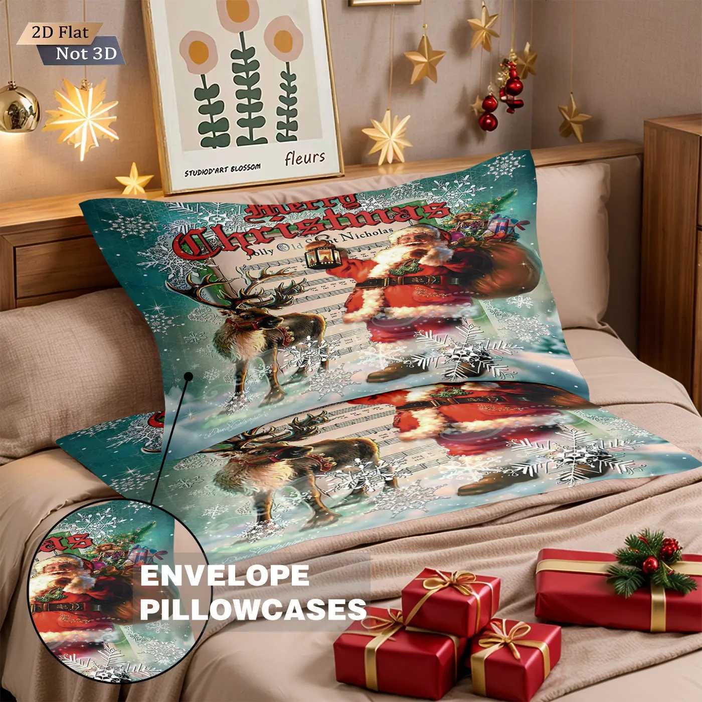 3pcs Santa Claus print coreless duvet set multi size bedroom dormitory bedding holiday decoration machine washableM251118
