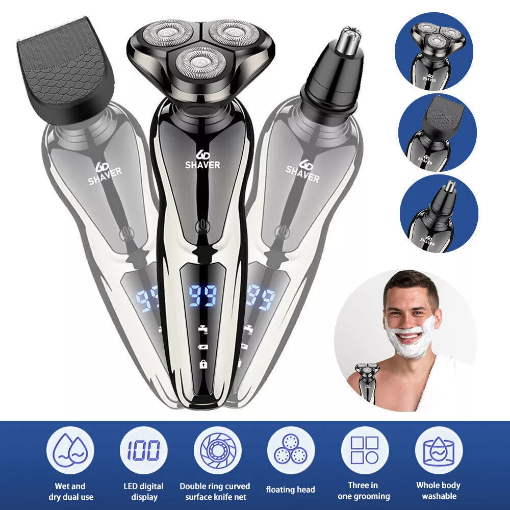 Men's Wet/Dry Electric Shaver, USB Rechargeable Rotary Razor with LED Display, Fast Charging, and Floating 3-Blade Head for Smooth Shaving
