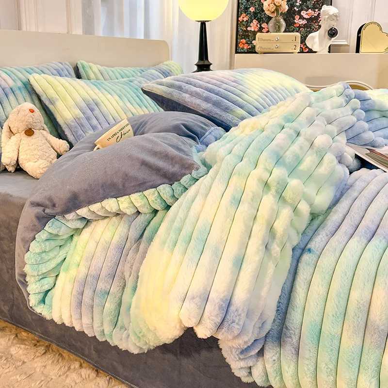 2025 new light luxury thickened rabbit velvet milk velvet four-piece winter warm quilt cover bed sheet beddingM251118